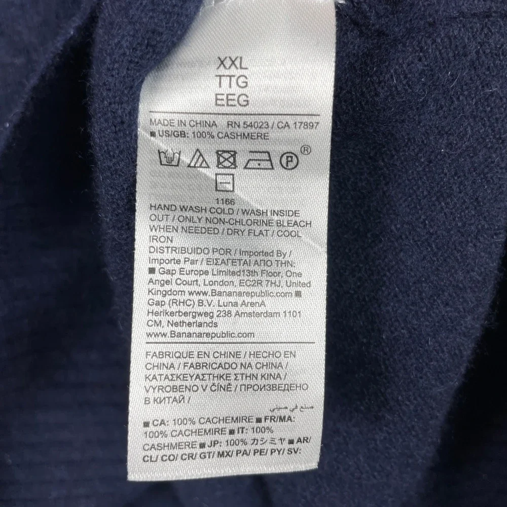 Banana Republic Sweater Mens XXL Navy Blue 100% Cashmere Crewneck Long Sleeve